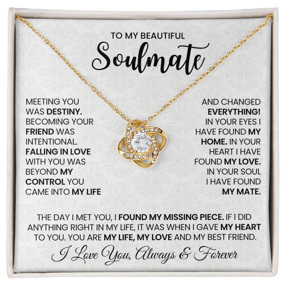 To My Beautiful Soulmate Necklace for Women, Girlfriend- My Soulmate Love Knot Necklace Gifts for Her Anniversary Future Wife Found My Love Girl Friend Necklace with Card & Box