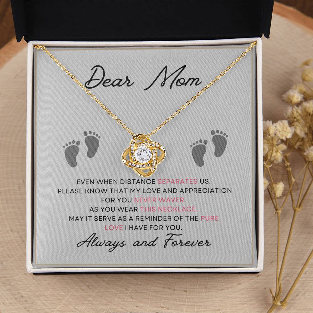 Dear Mom, Always and Forever Message Card Gift Love Knot Necklace From Daughter With Message Card Mother's Day Necklace Gift for Mom, Mother Necklace, Mom Birthday Present From Daughter