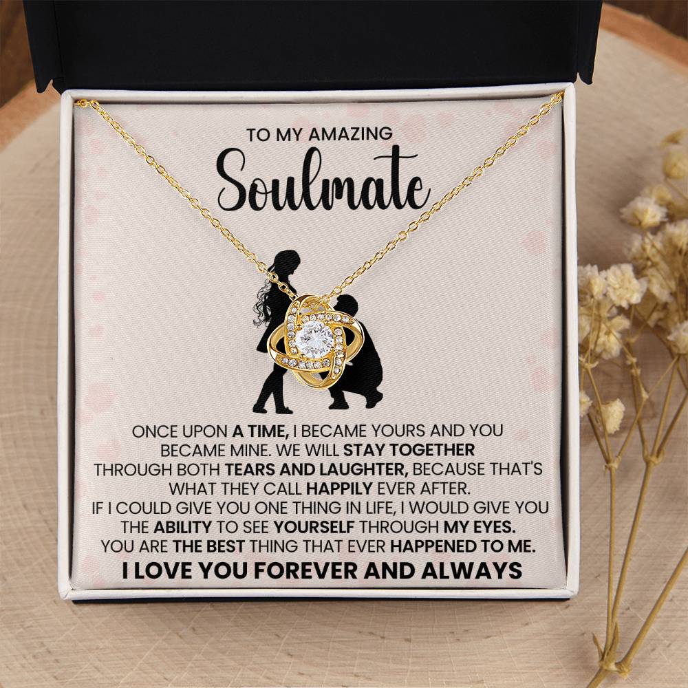 o My Beautiful Soulmate Necklace for Women, Girlfriend- My Soulmate Love Knot Necklace Gifts for Her Anniversary Future Wife You are The Best Happened to Me Girl Friend Necklace with Card & Box