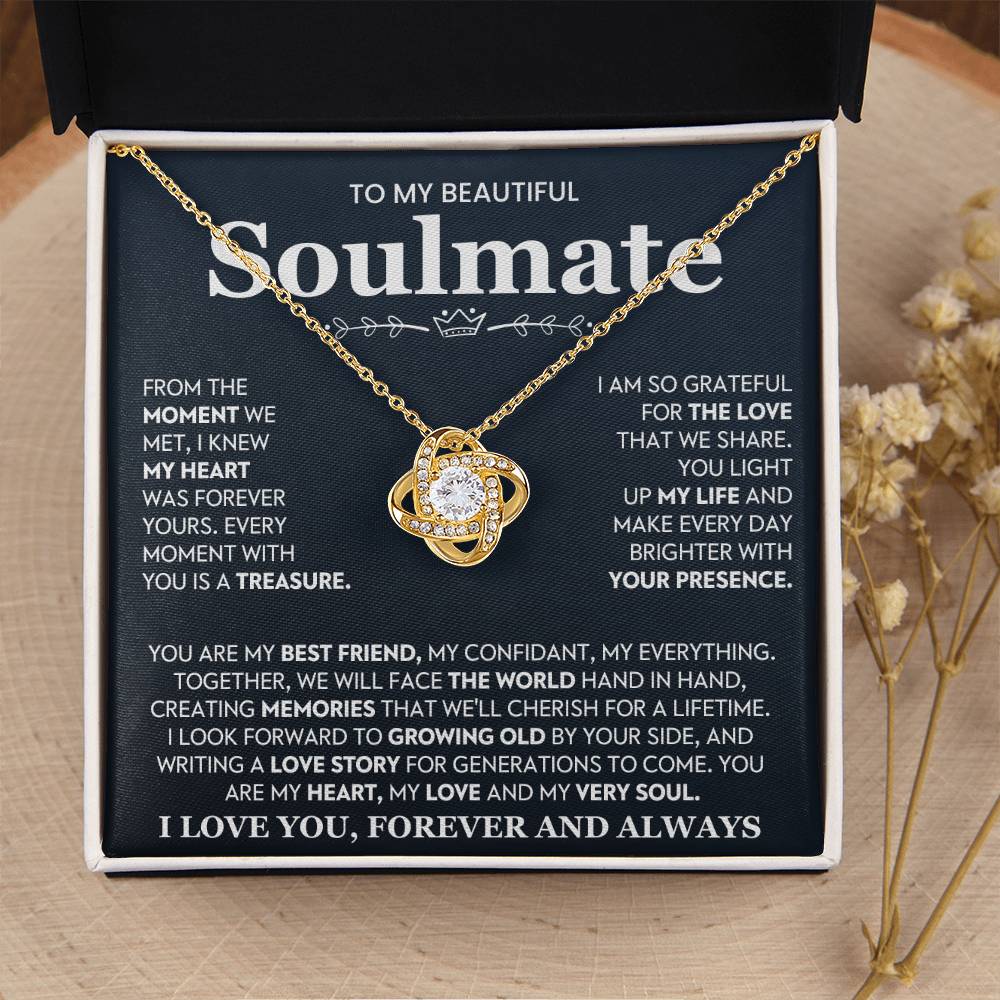 To My Beautiful Soulmate Necklace for Women, Girlfriend- My Soulmate Love Knot Necklace Gifts for Her Anniversary Future Wife You Are My Best Friend Girl Friend Necklace with Card & Box