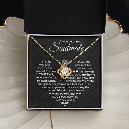 To My Amazing Soulmate Necklace for Women, Girlfriend- My Soulmate Love Knot Necklace Gifts for Her Anniversary Future Wife I Love You Always Girl Friend Necklace with Card & Box