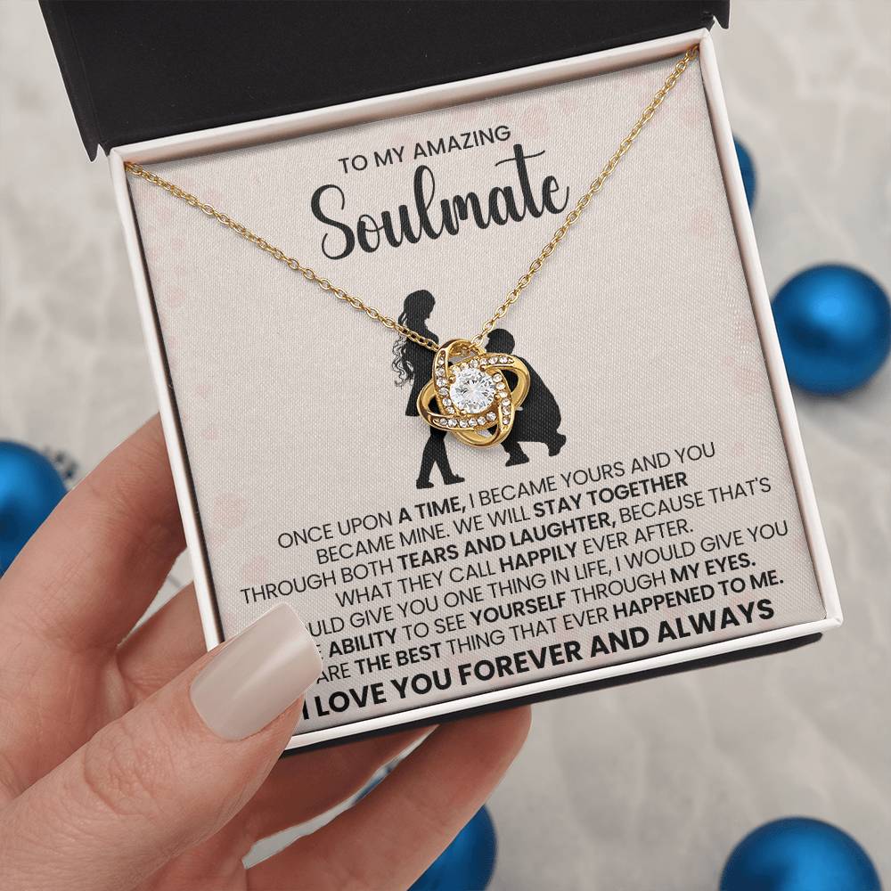 o My Beautiful Soulmate Necklace for Women, Girlfriend- My Soulmate Love Knot Necklace Gifts for Her Anniversary Future Wife You are The Best Happened to Me Girl Friend Necklace with Card & Box