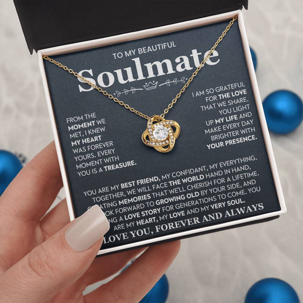 To My Beautiful Soulmate Necklace for Women, Girlfriend- My Soulmate Love Knot Necklace Gifts for Her Anniversary Future Wife You Are My Best Friend Girl Friend Necklace with Card & Box