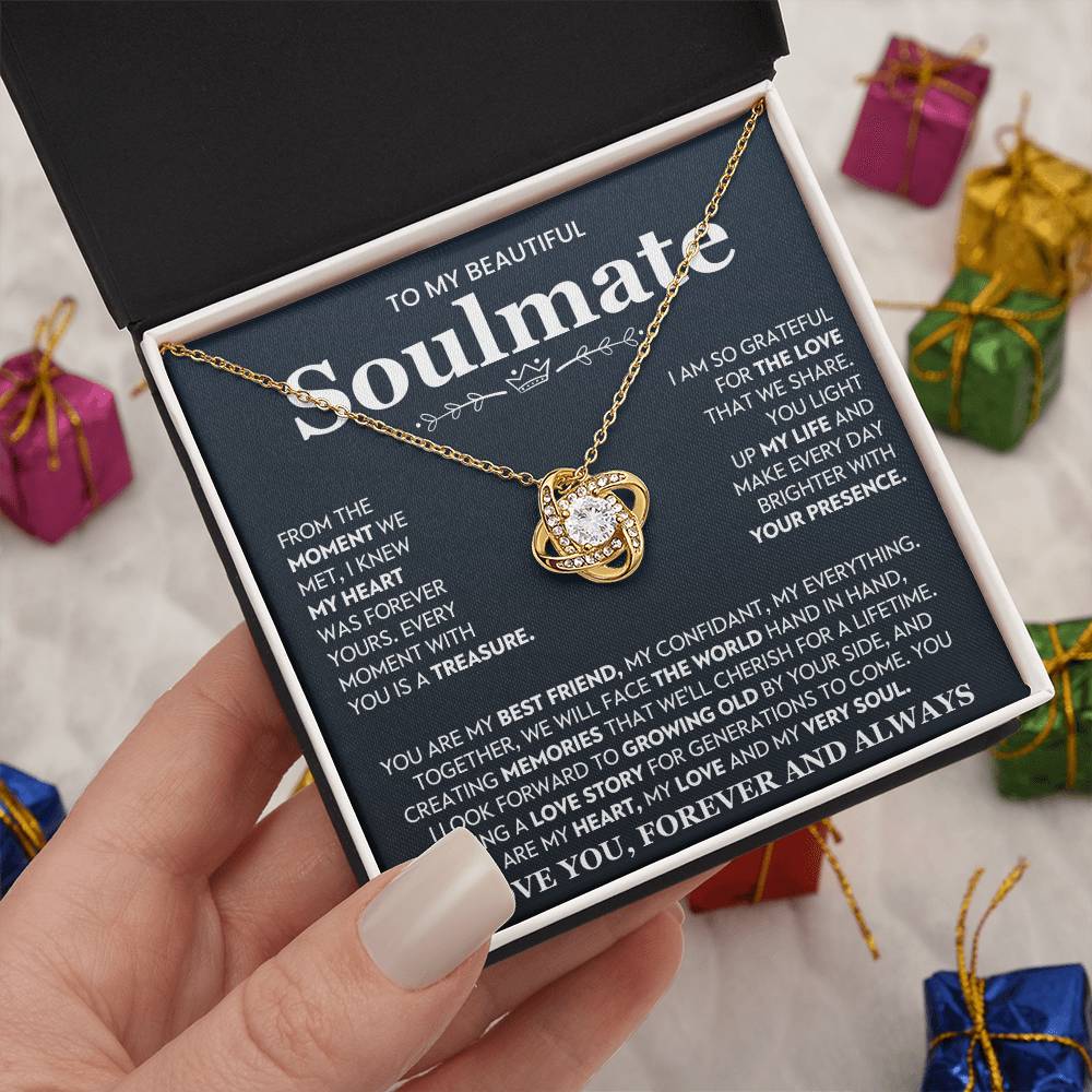 To My Beautiful Soulmate Necklace for Women, Girlfriend- My Soulmate Love Knot Necklace Gifts for Her Anniversary Future Wife You Are My Best Friend Girl Friend Necklace with Card & Box