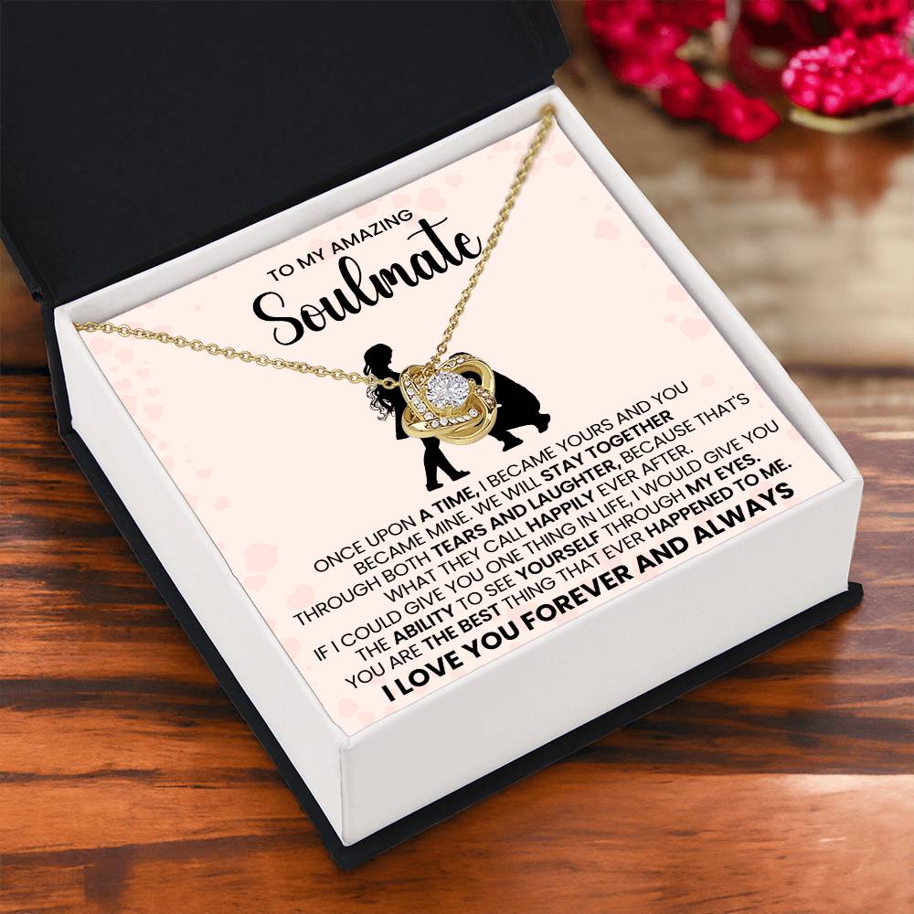 o My Beautiful Soulmate Necklace for Women, Girlfriend- My Soulmate Love Knot Necklace Gifts for Her Anniversary Future Wife You are The Best Happened to Me Girl Friend Necklace with Card & Box