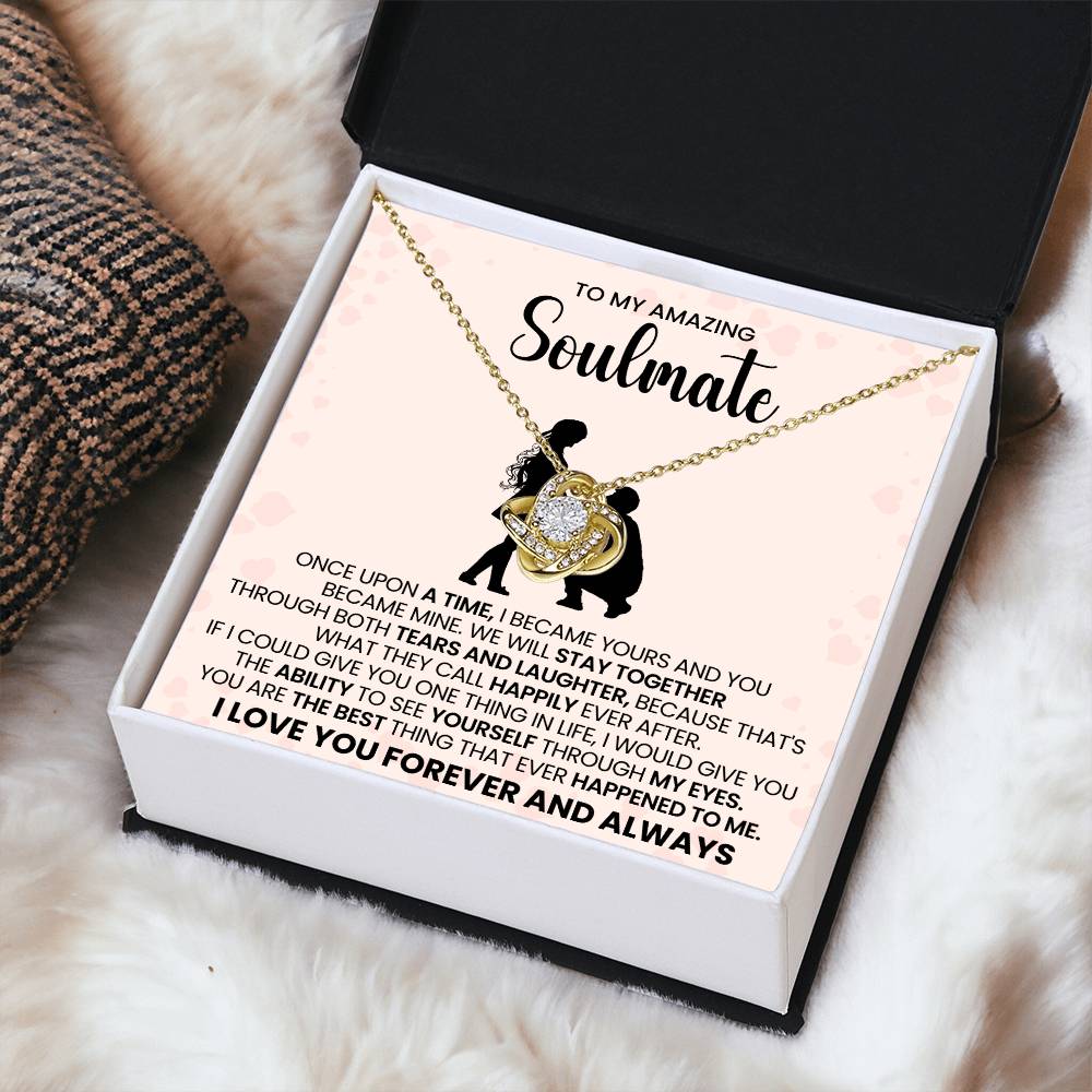 o My Beautiful Soulmate Necklace for Women, Girlfriend- My Soulmate Love Knot Necklace Gifts for Her Anniversary Future Wife You are The Best Happened to Me Girl Friend Necklace with Card & Box