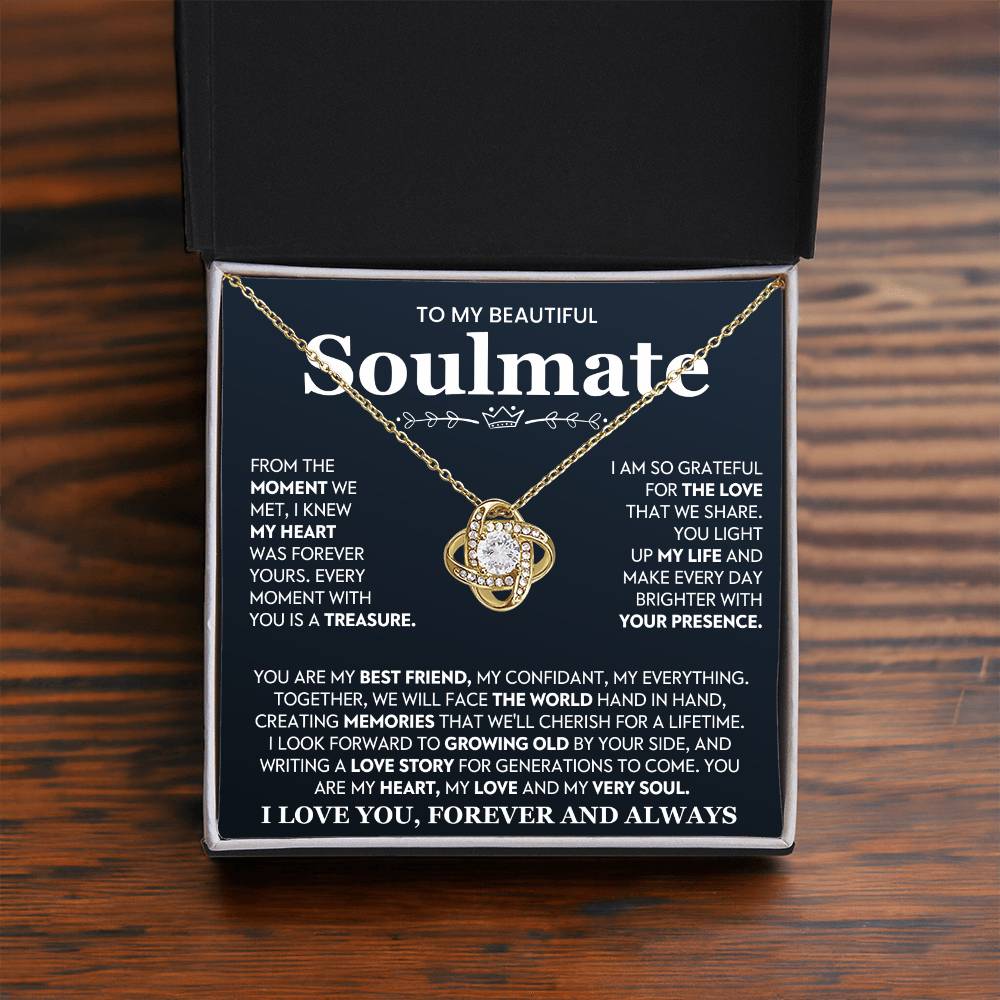 To My Beautiful Soulmate Necklace for Women, Girlfriend- My Soulmate Love Knot Necklace Gifts for Her Anniversary Future Wife You Are My Best Friend Girl Friend Necklace with Card & Box