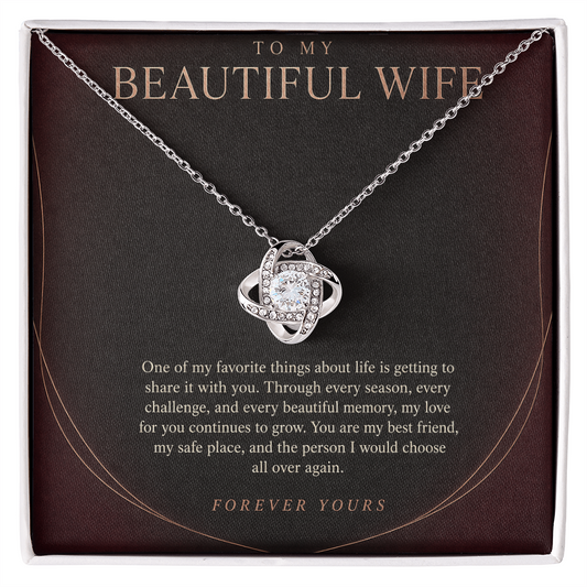 Elegant Love Knot Pendant Necklace with Message Card for Wife