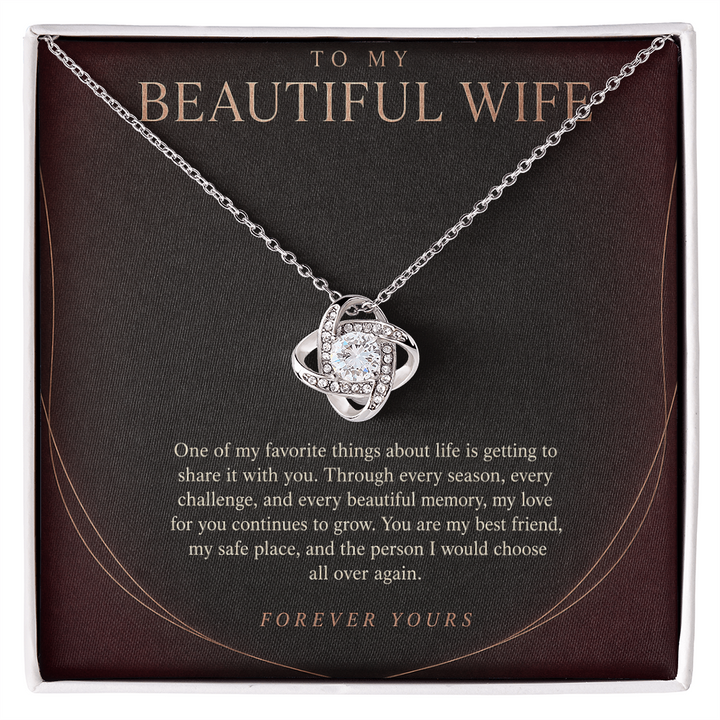 Elegant Love Knot Pendant Necklace with Message Card for Wife — printed message card artwork