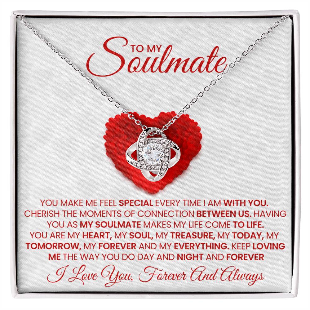 To My Soulmate Valentine's Day Couple Necklace for Wife Women, Girlfriend Queen You Are - My Soulmate Love Knot Necklace Gifts for Her Anniversary Future Wife Girl Friend Necklace with Card & Box