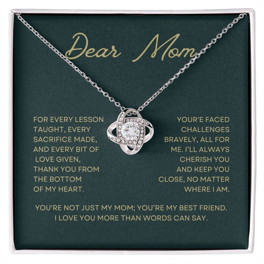 Dear Mom For Every Lesson Gift Love Knot Necklace From Daughter With Message Card Mother's Day Necklace Gift for Mom, Mother Necklace, Mom Birthday Present From Daughter