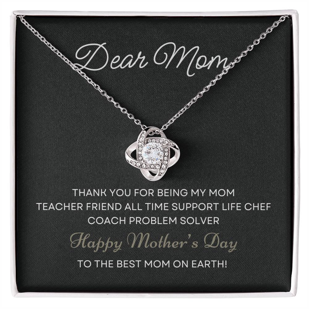 Dear Mom Thank You For Being My Mom | Love Knot Necklace From Daughter With Message Card Mother's Day Necklace Gift for Mom, Mother Necklace, Mom Birthday Present From Daughter