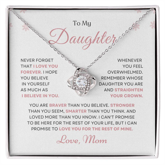 To My Daughter Love Knot Necklace – Believe in Yourself Gift from Mom