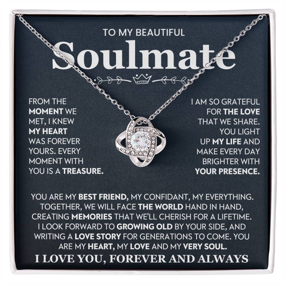 To My Beautiful Soulmate Necklace for Women, Girlfriend- My Soulmate Love Knot Necklace Gifts for Her Anniversary Future Wife You Are My Best Friend Girl Friend Necklace with Card & Box