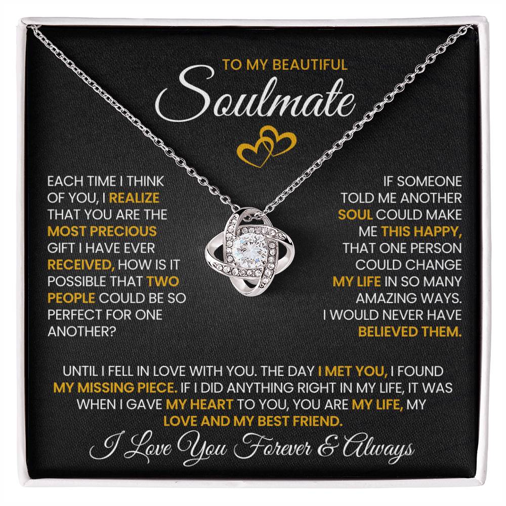 To My Beautiful Soulmate Necklace for Women, Girlfriend- My Soulmate Love Knot Necklace Gifts for Her Anniversary Future Wife Pefect for One Another Girl Friend Necklace with Card & Box