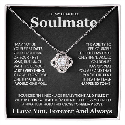 To My Beautiful Soulmate Necklace for Wife Women, Girlfriend Feel My Love - My Soulmate Love Knot Necklace Gifts for Her Anniversary Future Wife Girl Friend Necklace with Card & Box