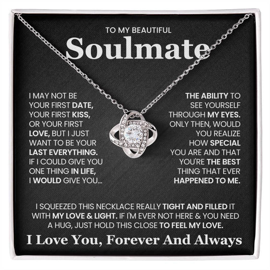 To My Beautiful Soulmate Necklace for Wife Women, Girlfriend Feel My Love - My Soulmate Love Knot Necklace Gifts for Her Anniversary Future Wife Girl Friend Necklace with Card & Box