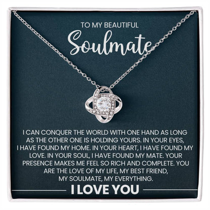 To My Beautiful Soulmate Love Knot Necklace – Conquer the World Together — product thumbnail 2