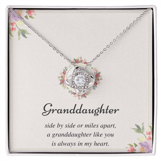 To My Granddaughter Love Knot Necklace – Side by Side or Miles Apart