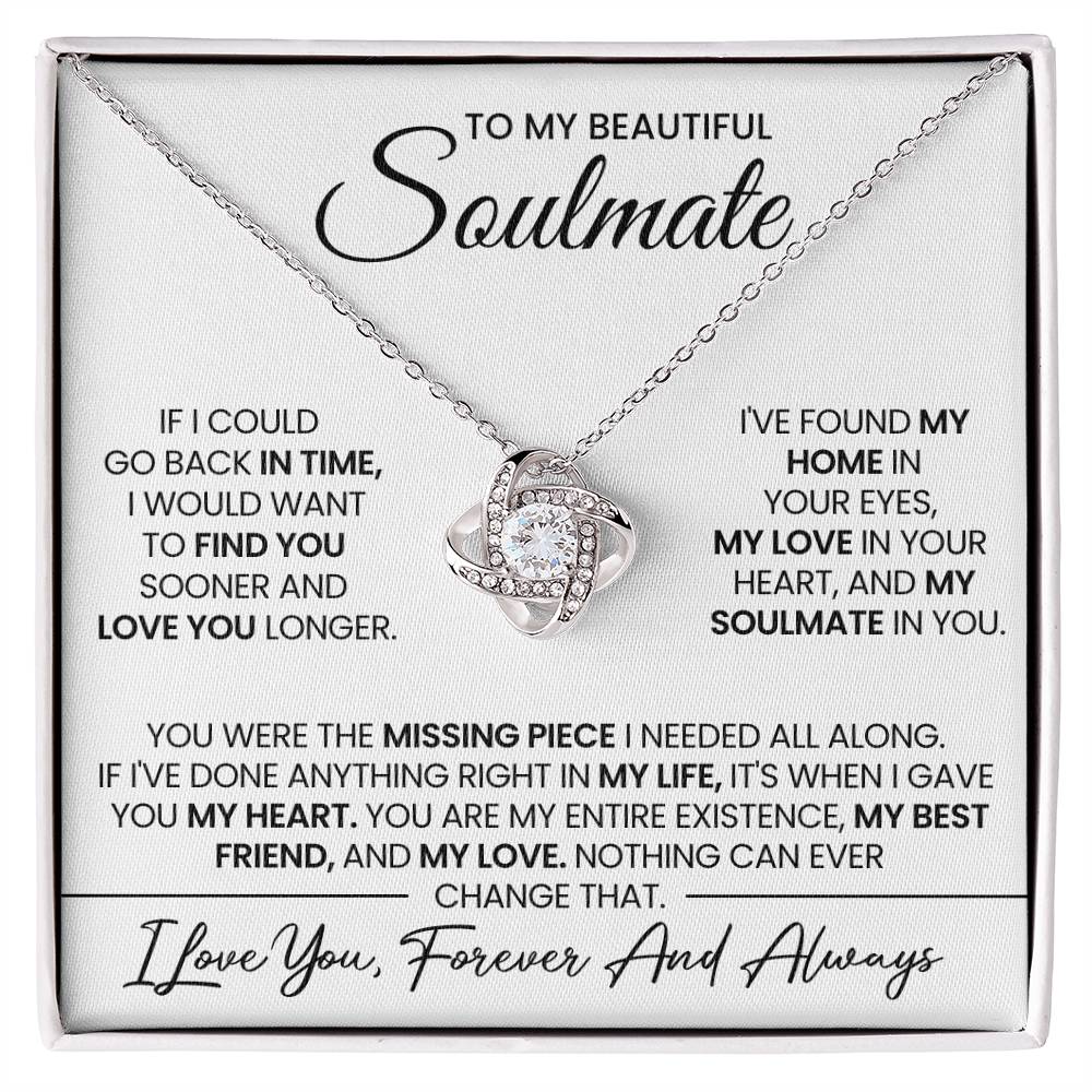 To My Beautiful Soulmate Necklace for Women, Girlfriend- My Soulmate Love Knot Necklace Gifts for Her Anniversary Future Wife Girl Friend My Love In Your Heart Necklace with Card & Box