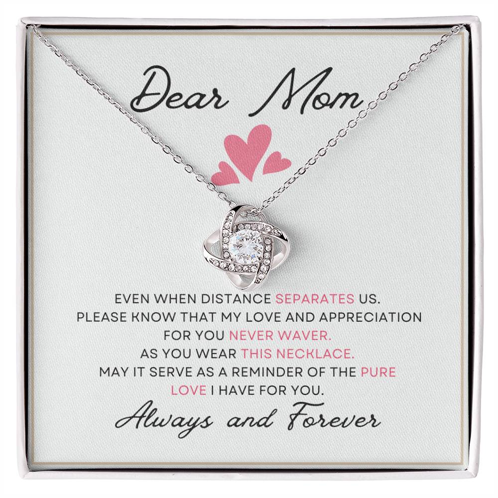 Dear Mom Distance Pure Love You Card Gift Love Knot Necklace From Daughter With Message Card Mother's Day Necklace Gift for Mom, Mother Necklace, Mom Birthday Present From Daughter