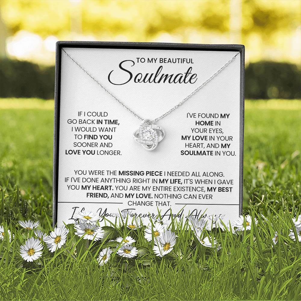 To My Beautiful Soulmate Necklace for Women, Girlfriend- My Soulmate Love Knot Necklace Gifts for Her Anniversary Future Wife Girl Friend My Love In Your Heart Necklace with Card & Box