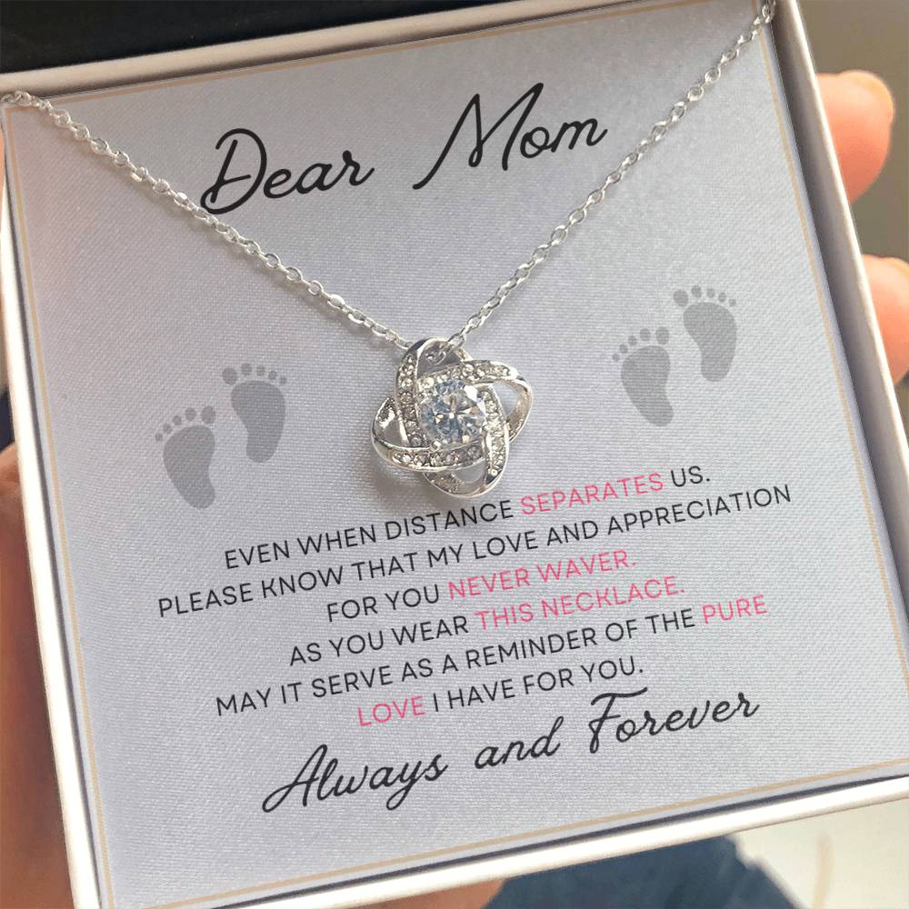 Dear Mom Pure Love You Card Gift Love Knot Necklace From Daughter With Message Card Mother's Day Necklace Gift for Mom, Mother Necklace, Mom Birthday Present From Daughter