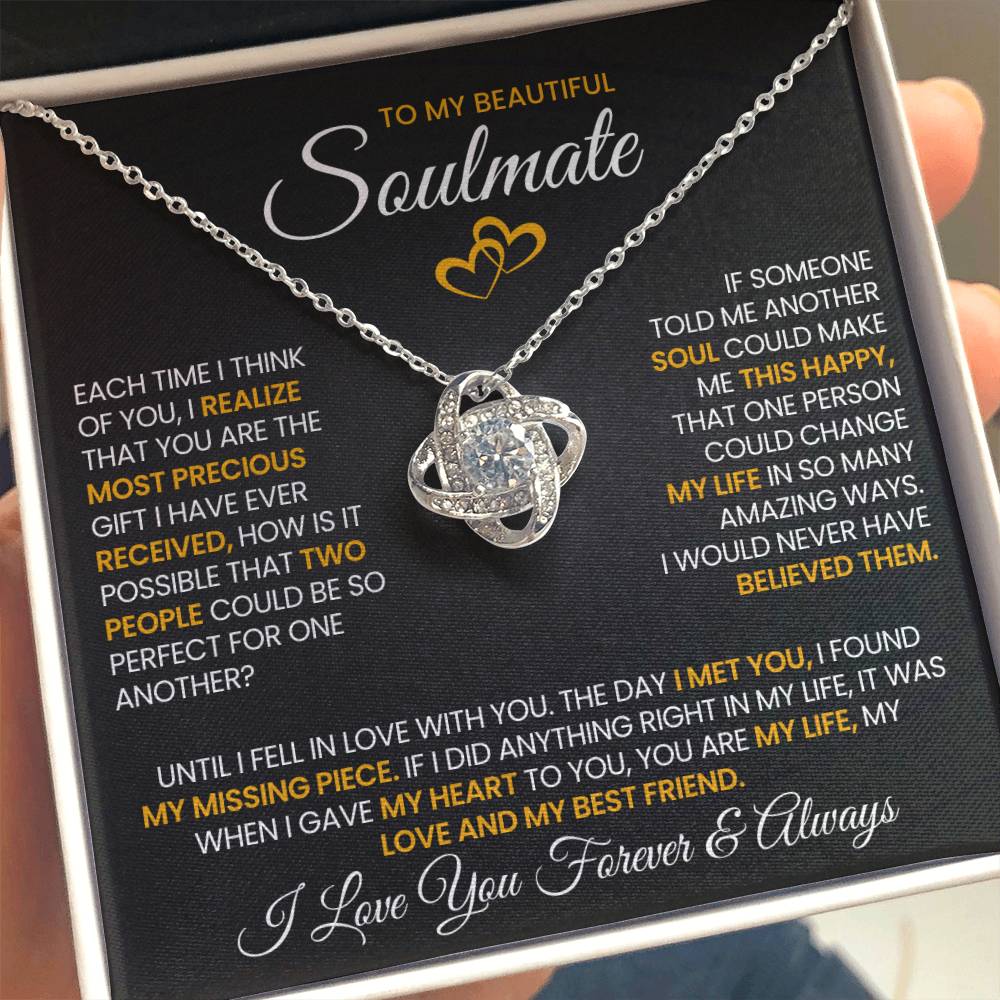 To My Beautiful Soulmate Necklace for Women, Girlfriend- My Soulmate Love Knot Necklace Gifts for Her Anniversary Future Wife Pefect for One Another Girl Friend Necklace with Card & Box