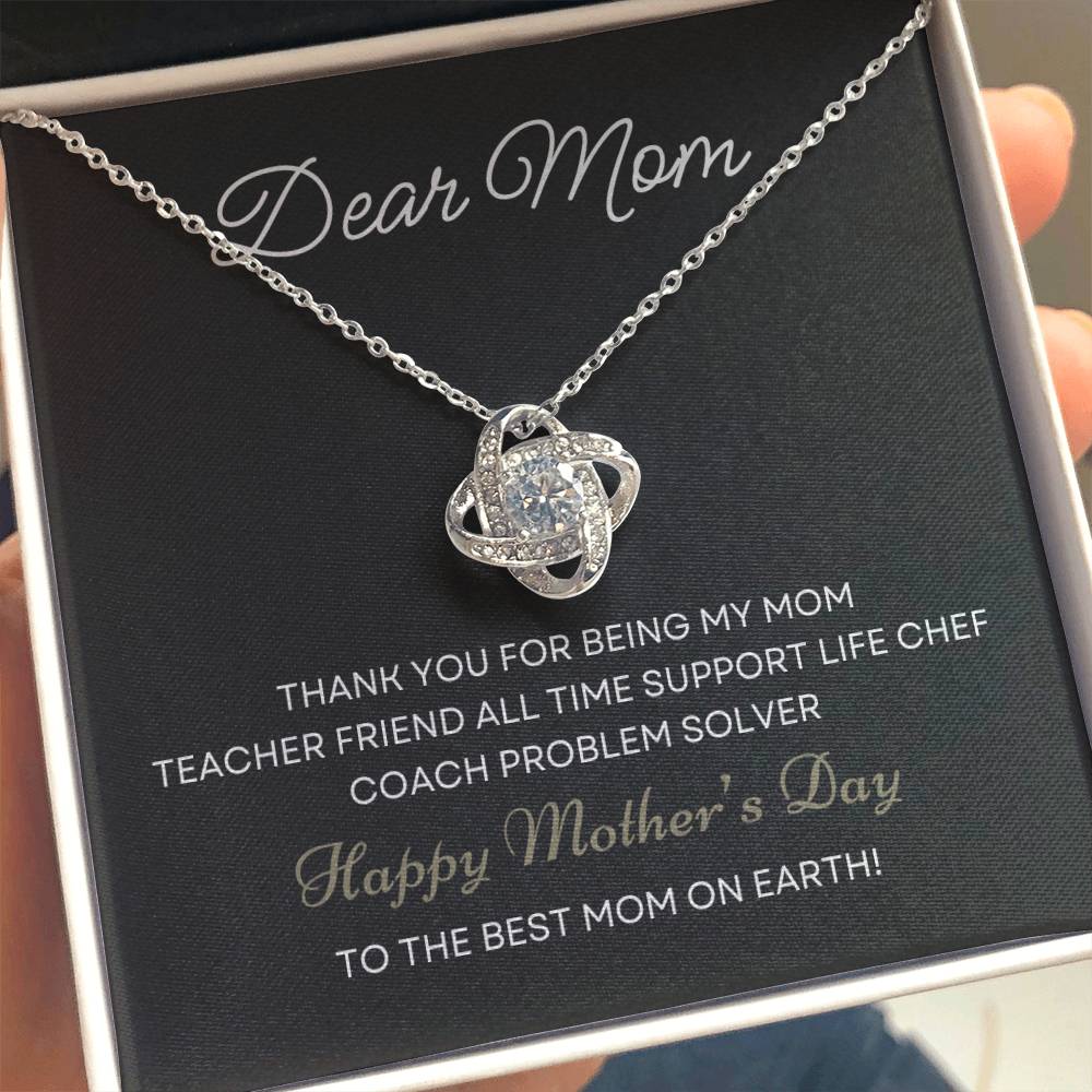 Dear Mom Thank You For Being My Mom | Love Knot Necklace From Daughter With Message Card Mother's Day Necklace Gift for Mom, Mother Necklace, Mom Birthday Present From Daughter