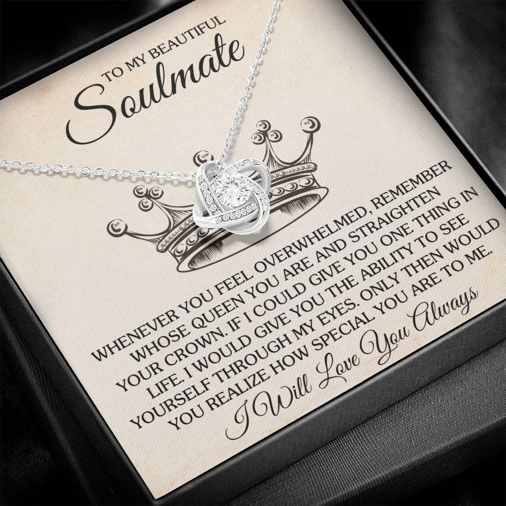 To My Beautiful Soulmate Necklace for Women, Girlfriend- My Soulmate Love Knot Necklace Gifts for Her Anniversary Future Wife Special You Are to Me Girl Friend Necklace with Card & Box