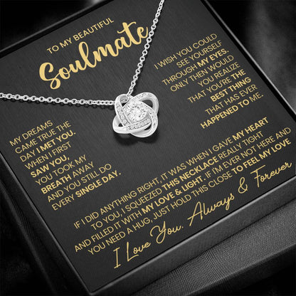 To My Beautiful Soulmate Necklace for Women, Girlfriend- My Soulmate Love Knot Necklace Gifts for Her Anniversary Future Wife I Met You Girl Friend Necklace with Card & Box