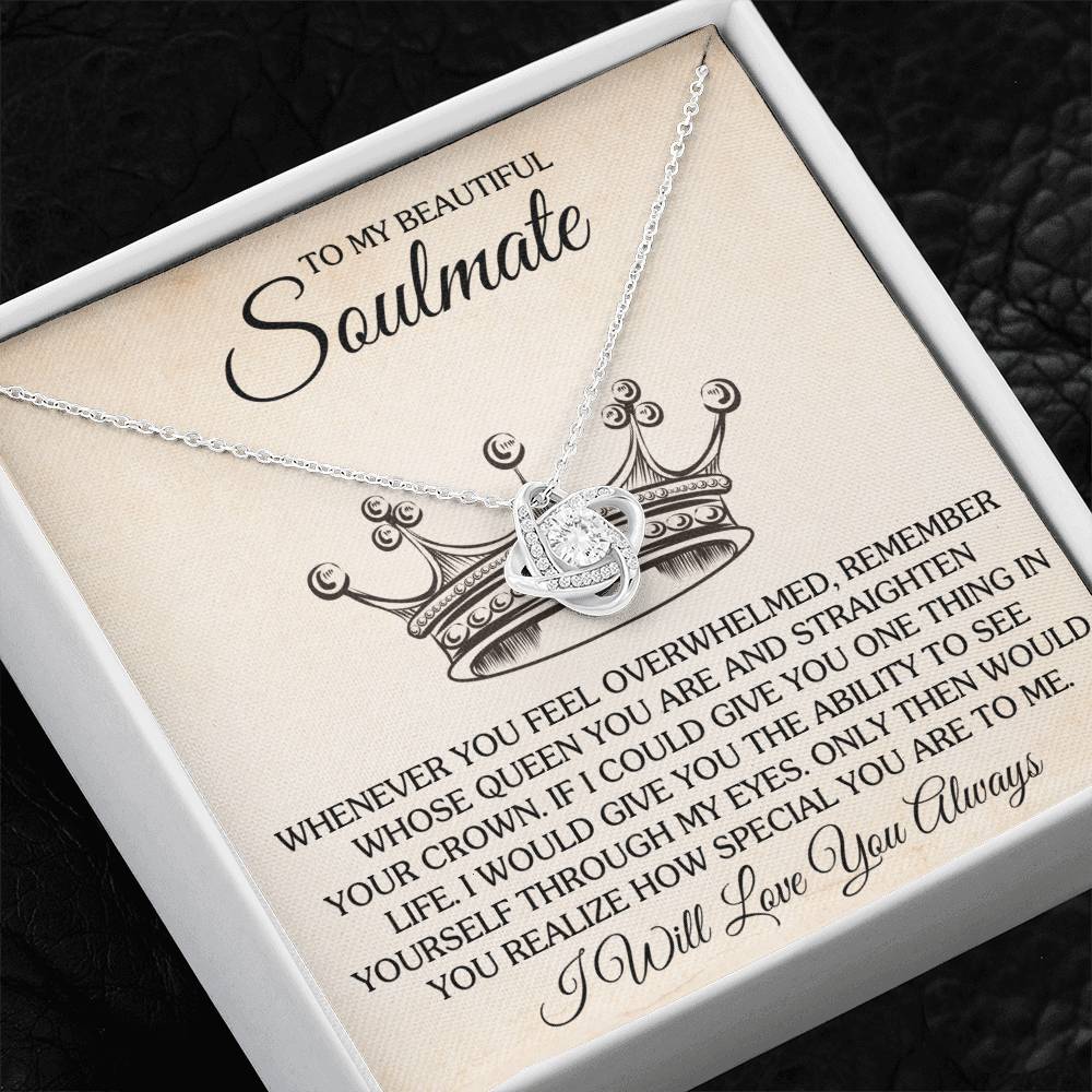 To My Beautiful Soulmate Necklace for Women, Girlfriend- My Soulmate Love Knot Necklace Gifts for Her Anniversary Future Wife Special You Are to Me Girl Friend Necklace with Card & Box