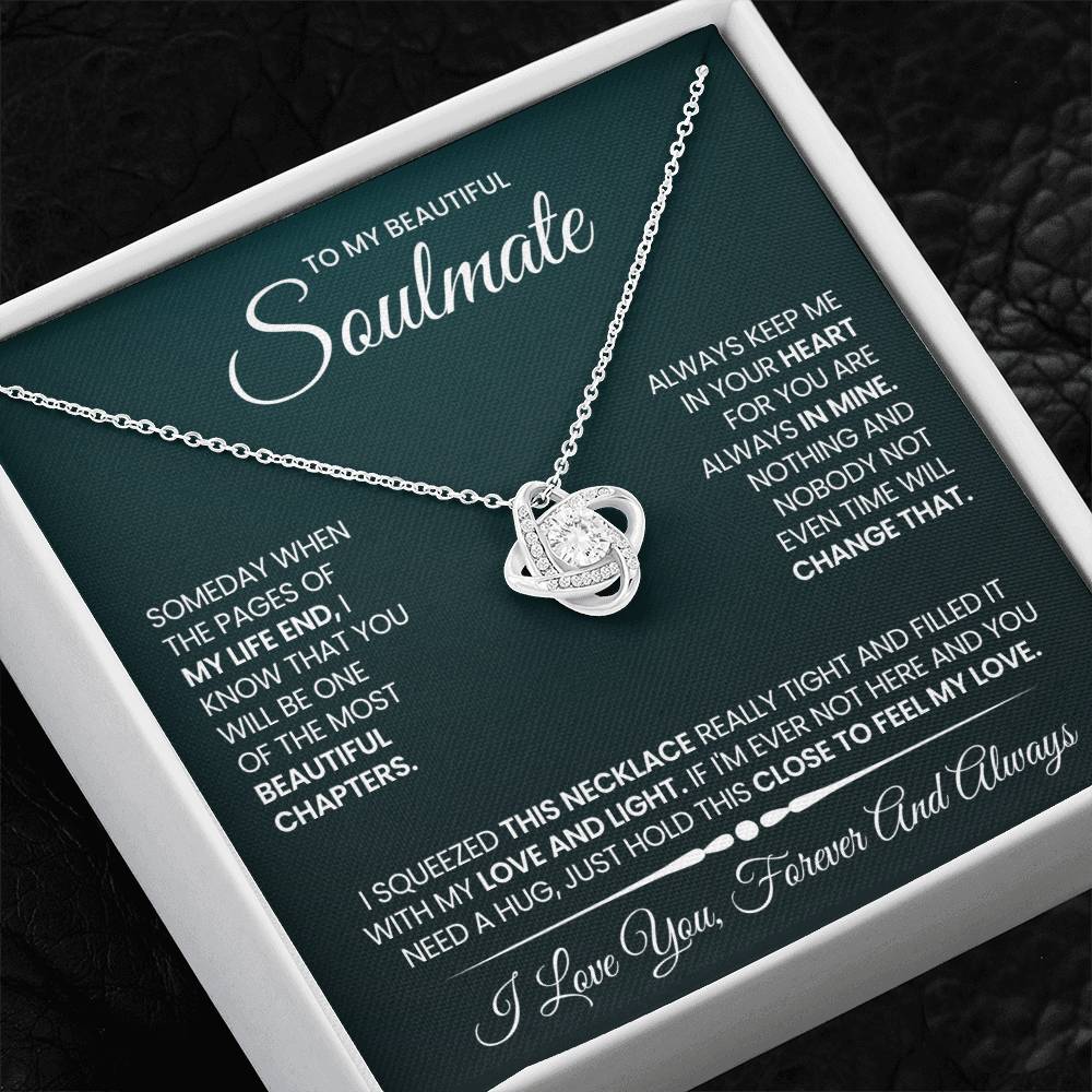 To My Beautiful Soulmate Necklace for Women, Girlfriend- My Soulmate Love Knot Necklace Gifts for Her Anniversary Future Wife Beautiful Chapter Girl Friend Necklace with Card & Box