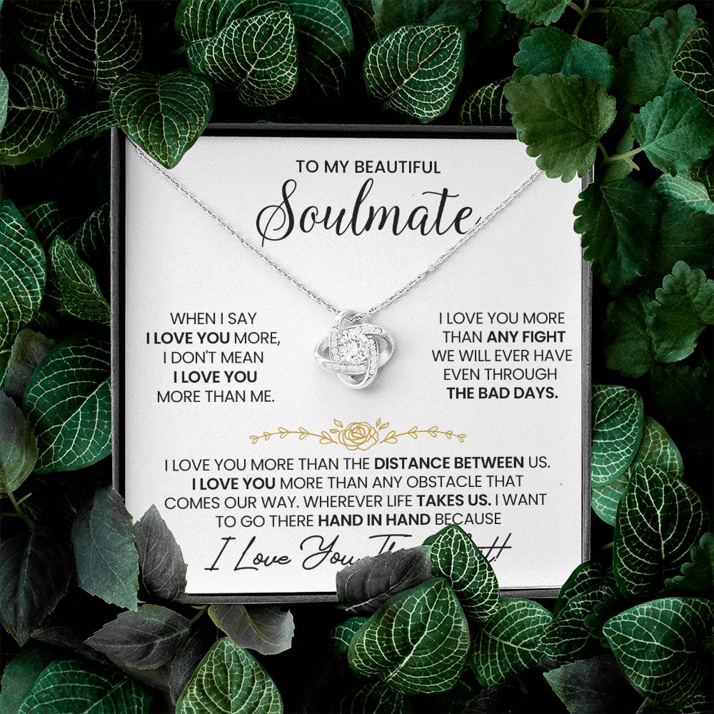 To My Beautiful Soulmate Necklace for Women, Girlfriend- My Soulmate Love Knot Necklace Gifts for Her Anniversary Future Wife Distance Between Us Girl Friend Necklace with Card & Box