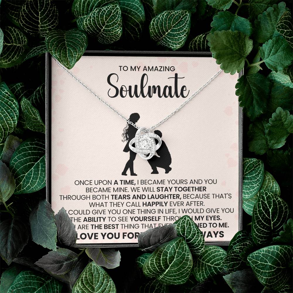 o My Beautiful Soulmate Necklace for Women, Girlfriend- My Soulmate Love Knot Necklace Gifts for Her Anniversary Future Wife You are The Best Happened to Me Girl Friend Necklace with Card & Box