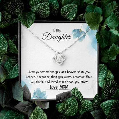 To My Daughter Love Knot Necklace Gift From Mom, With Message Card - B