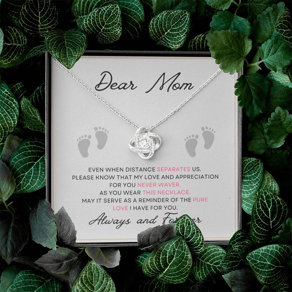 Dear Mom Pure Love You Card Gift Love Knot Necklace From Daughter With Message Card Mother's Day Necklace Gift for Mom, Mother Necklace, Mom Birthday Present From Daughter