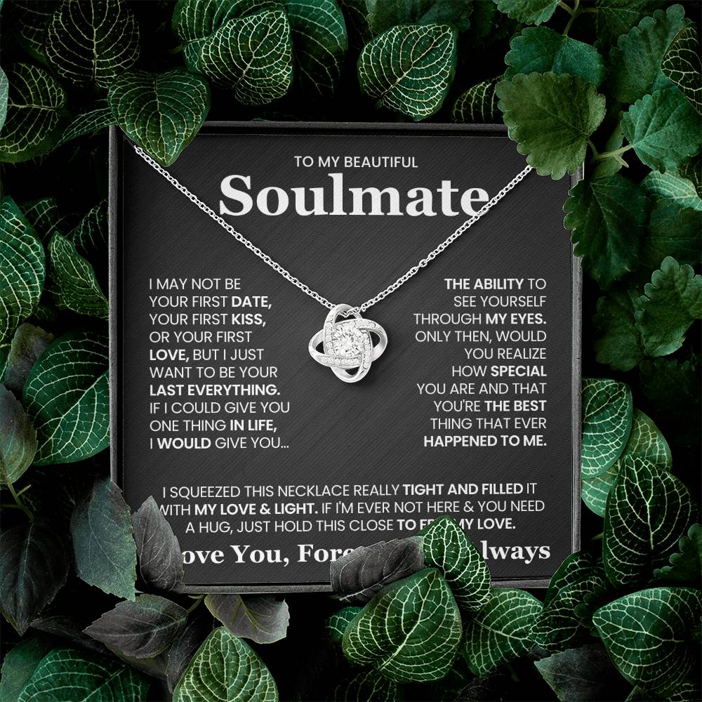 To My Beautiful Soulmate Necklace for Wife Women, Girlfriend Feel My Love - My Soulmate Love Knot Necklace Gifts for Her Anniversary Future Wife Girl Friend Necklace with Card & Box