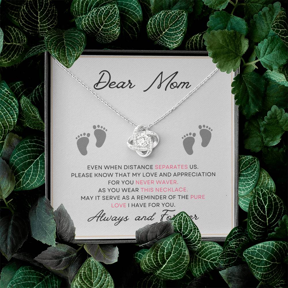 Dear Mom, Always and Forever Message Card Gift Love Knot Necklace From Daughter With Message Card Mother's Day Necklace Gift for Mom, Mother Necklace, Mom Birthday Present From Daughter