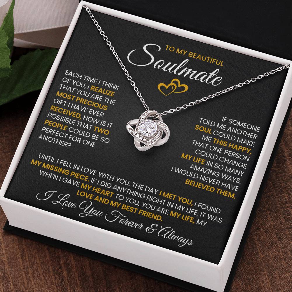 To My Beautiful Soulmate Necklace for Women, Girlfriend- My Soulmate Love Knot Necklace Gifts for Her Anniversary Future Wife Pefect for One Another Girl Friend Necklace with Card & Box