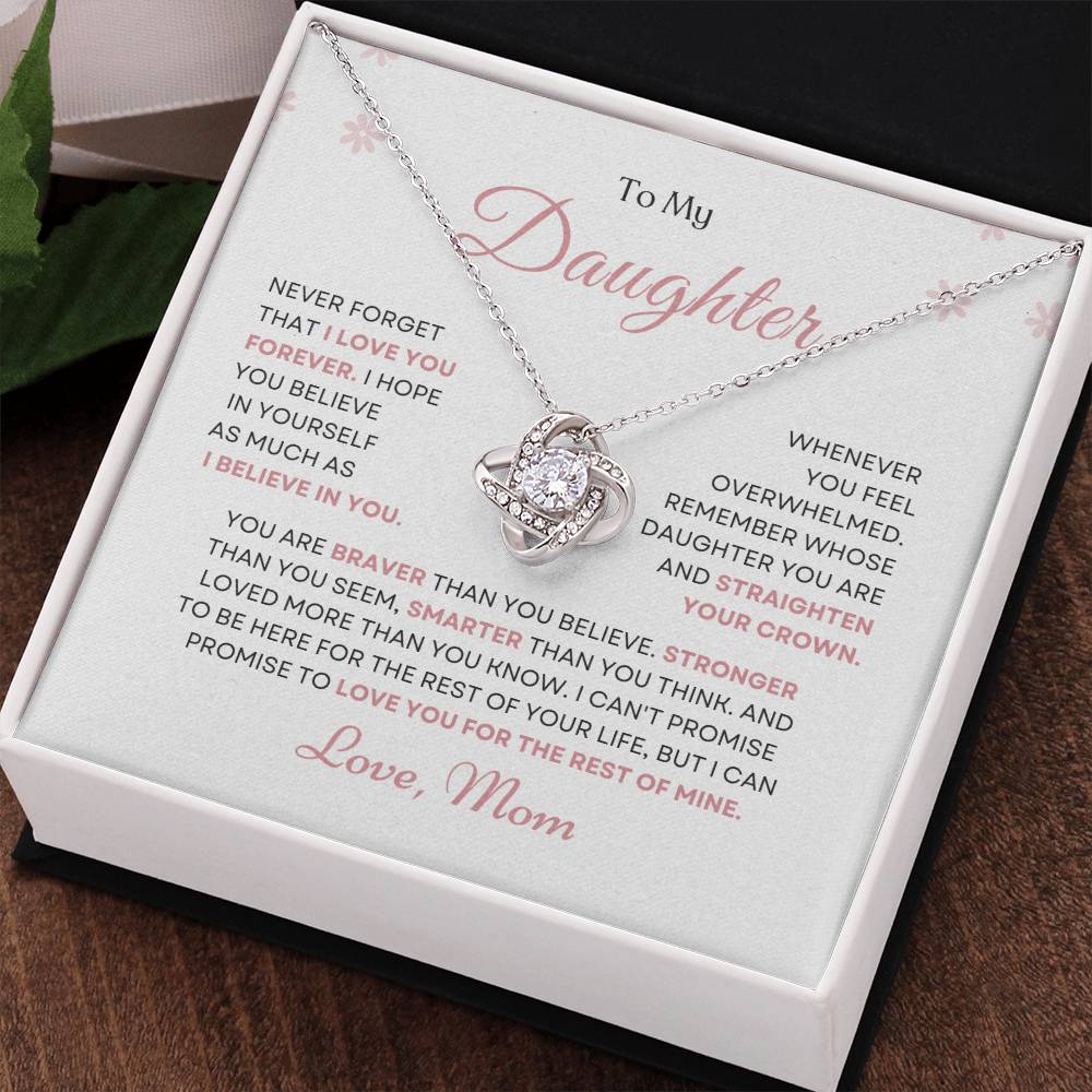To My Daughter Love Knot Necklace – Believe in Yourself Gift from Mom