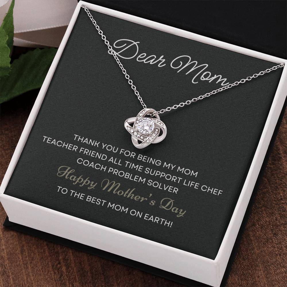 Dear Mom Thank You For Being My Mom | Love Knot Necklace From Daughter With Message Card Mother's Day Necklace Gift for Mom, Mother Necklace, Mom Birthday Present From Daughter