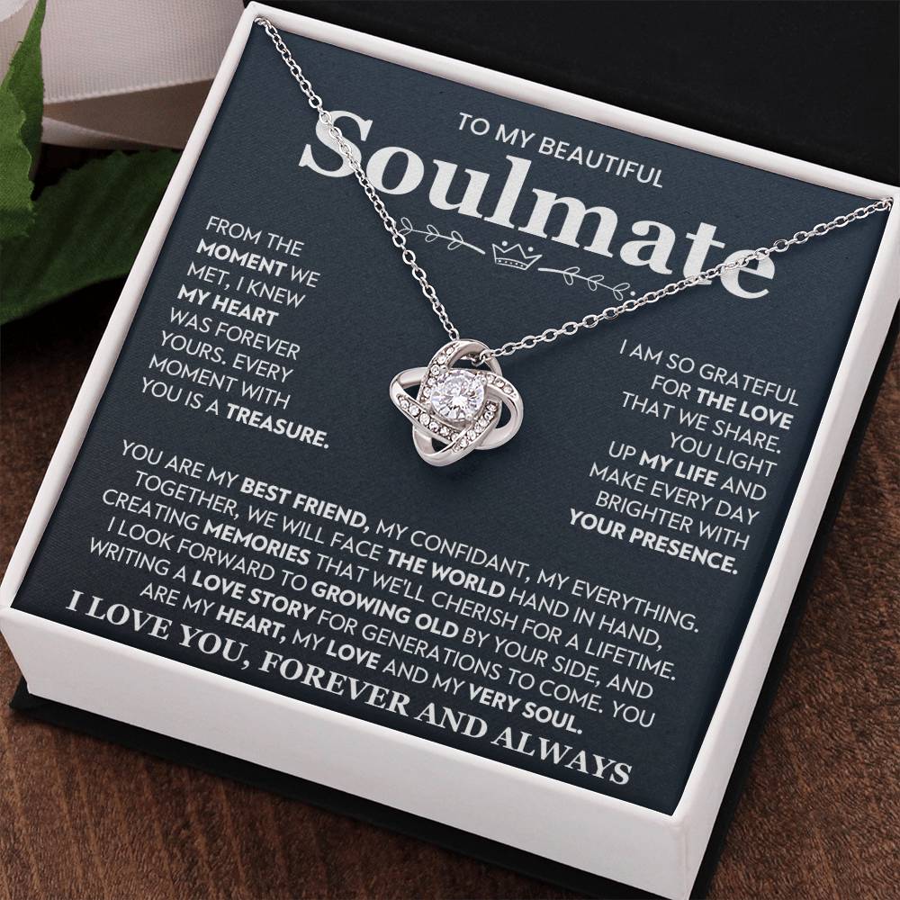 To My Beautiful Soulmate Necklace for Women, Girlfriend- My Soulmate Love Knot Necklace Gifts for Her Anniversary Future Wife You Are My Best Friend Girl Friend Necklace with Card & Box