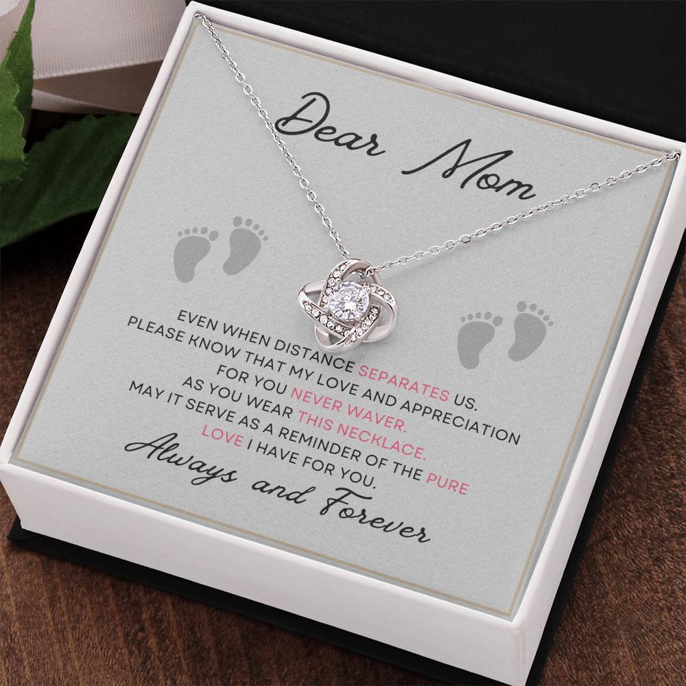 Dear Mom Pure Love You Card Gift Love Knot Necklace From Daughter With Message Card Mother's Day Necklace Gift for Mom, Mother Necklace, Mom Birthday Present From Daughter