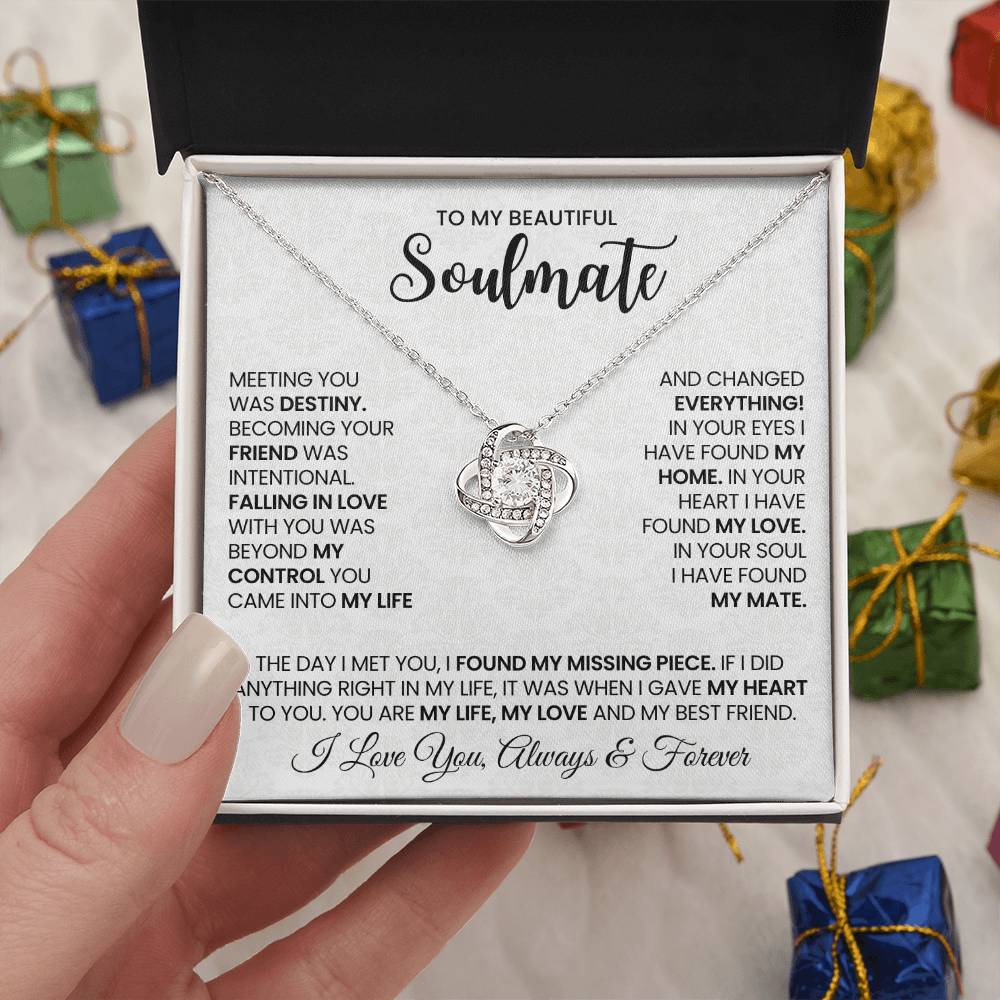 To My Beautiful Soulmate Necklace for Women, Girlfriend- My Soulmate Love Knot Necklace Gifts for Her Anniversary Future Wife Found My Love Girl Friend Necklace with Card & Box