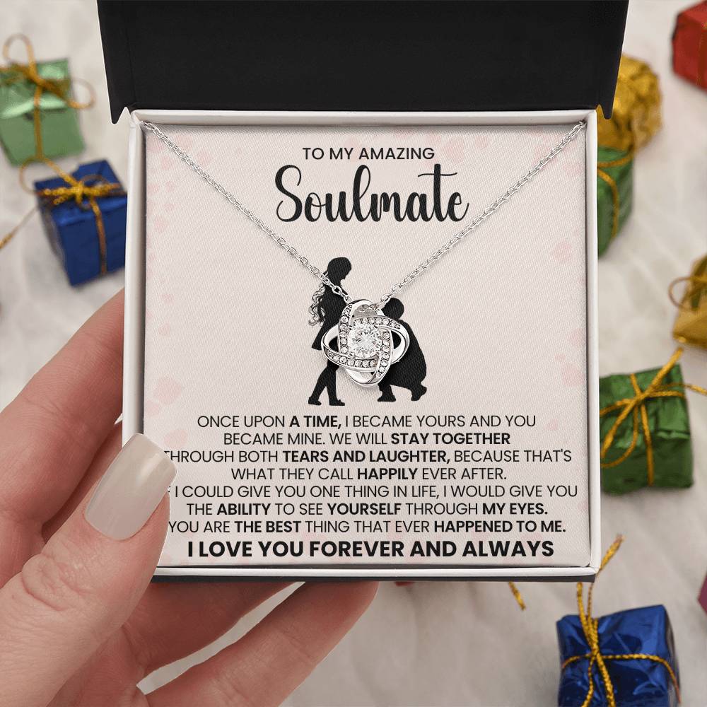 o My Beautiful Soulmate Necklace for Women, Girlfriend- My Soulmate Love Knot Necklace Gifts for Her Anniversary Future Wife You are The Best Happened to Me Girl Friend Necklace with Card & Box