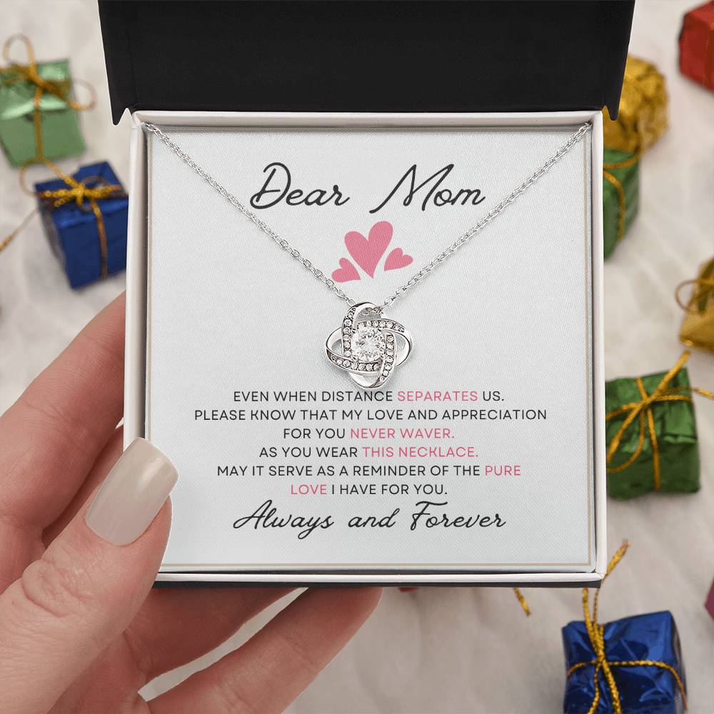 Dear Mom Distance Pure Love You Card Gift Love Knot Necklace From Daughter With Message Card Mother's Day Necklace Gift for Mom, Mother Necklace, Mom Birthday Present From Daughter