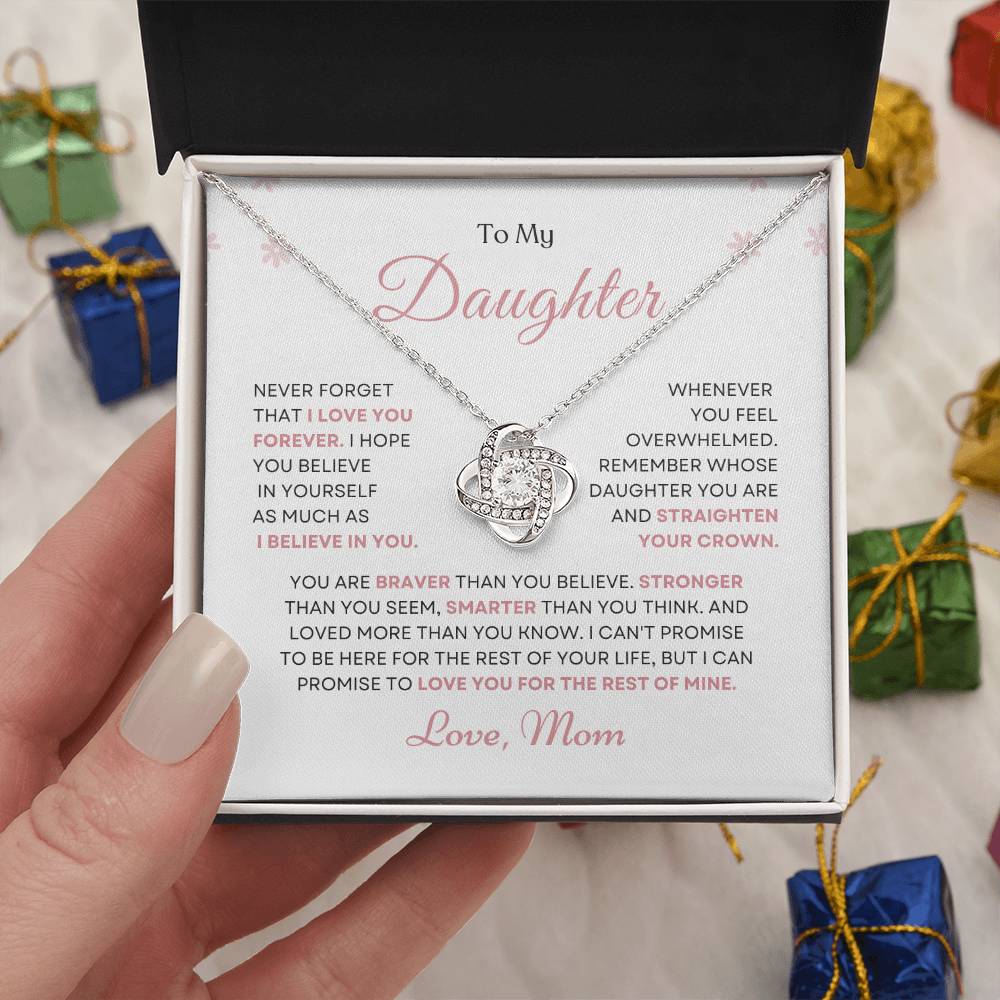 To My Daughter Love Knot Necklace – Believe in Yourself Gift from Mom