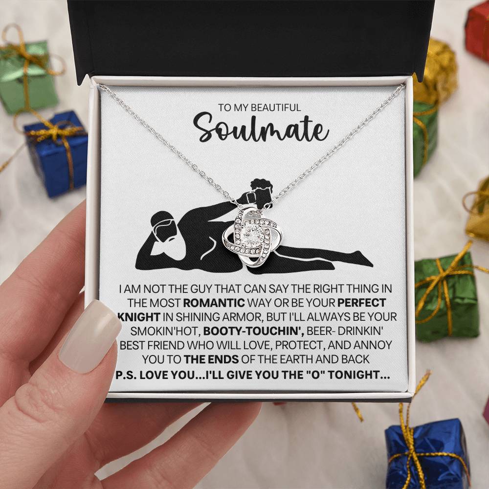 To My Beautiful Soulmate Necklace for Women, Girlfriend - My Soulmate Love Knot Necklace Gifts for Her Anniversary Future Wife Gift From Beer Lover Boyfriend to Girl Friend Necklace with Card & Box