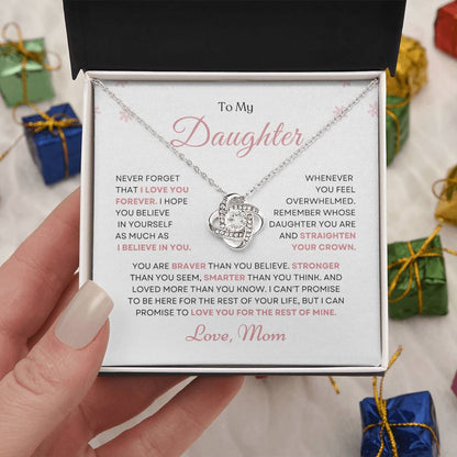 To My Daughter Love Knot Necklace – Believe in Yourself Gift from Mom